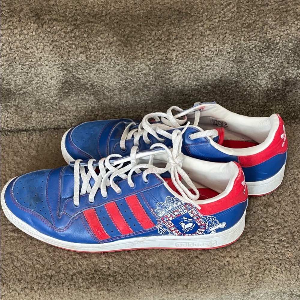 Adidas Men's Blue and Red Genuine Leather Sneakers with Crest